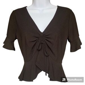 Mine Black Drawstring Crop Top - Feminine and Flirty - Size M